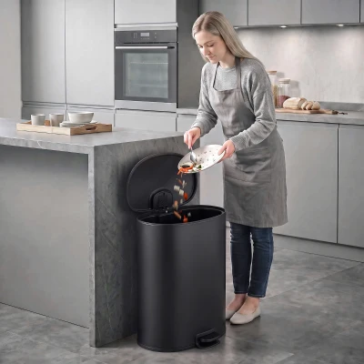 HOMCOM Coș de gunoi cu pedală 40 L pentru bucătărie cu capac soft-close și funcție de menținere deschisă, coș interior detașabil, oțel inoxidabil, negru