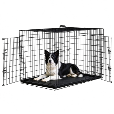 Cage Chien PawHut Pliante Acier 2 Portes Noir