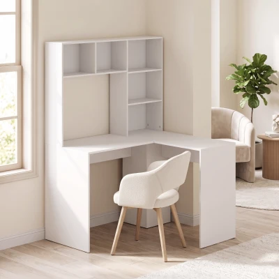HOMCOM Bureau d’Angle en L 108x100x153cm Blanc Support Écran