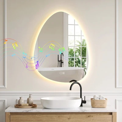 Oglindă de baie cu iluminare, 50x70 cm, neregulată, Bluetooth
