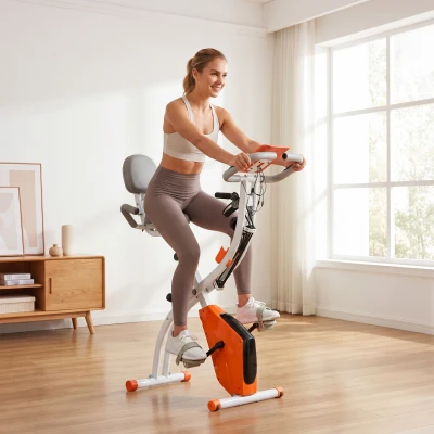 HOMCOM 2-in-1 Foldable Exercise Bike Orange 8-Level Resistance