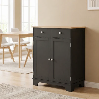 HOMCOM Buffet Salon Noir Bois 68x40x85cm avec Placards et Tiroirs