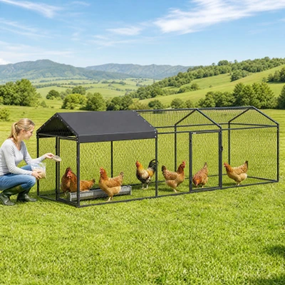 PawHut Pollaio in Metallo con Copertura Impermeabile, Nero