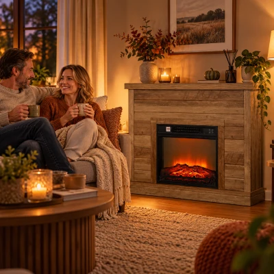 HOMCOM Elektrische Haard, 3D-vlameffect, 3 standen, timer, afstandsbediening, naturel hout