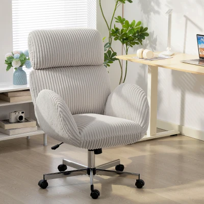HOMCOM Chaise Bureau Ergonomique Velours Gris Dossier Haut Ajustable