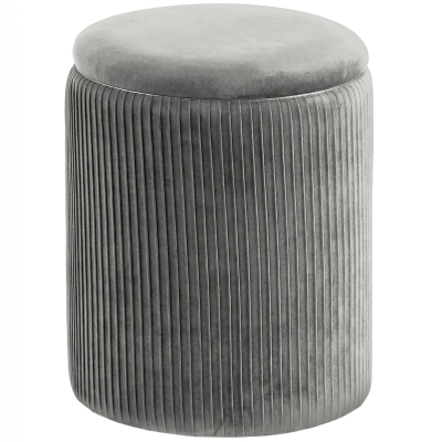 HOMCOM Runder Samt Sitzhocker mit Stauraum Polsterhocker Fußhocker mit Deckel 45 cm Grau