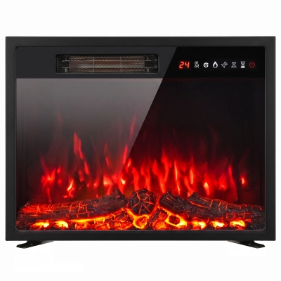 HOMCOM Electric Fireplace Insert Adjustable Flame Timer Black