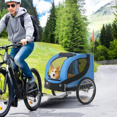 PawHut Hondenkar fietskar honden fiets blauw/zwart opvouwbaar vlag