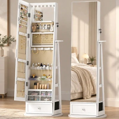 HOMCOM Specchio Portagioie da Terra con Luci a LED, Serratura