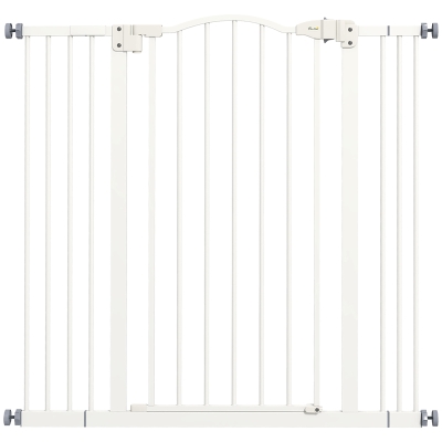 PawHut Barreira de Segurança para Cães Extensível 74-100 cm para Portas e Escadas, Fecho Automático, Bloqueio Duplo, Branco