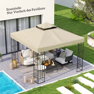 Outsunny 3 x 3 m Vervangdak voor Paviljoen, Paviljoen-vervangzeil met Regenafvoer-Gaten, UPF30+, Zonbescherming, Crèmewit