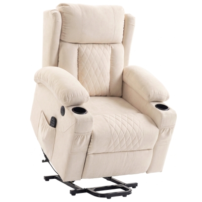 HOMCOM Poltrona Elevatória Reclinável Elétrica com 8 Pontos de Massagem, Calor Lombar, USB, Comando e Apoio para os Pés, Creme