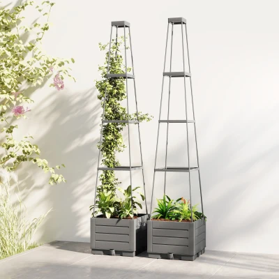 Outsunny Raised Garden Bed with Trellis Plastic Outdoor Planter