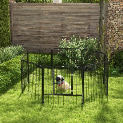 PawHut puppy-uitloop buitenverblijf box voor huisdieren box hondenverblijf aanpasbare vorm met deur metaal 79 x 79 cm zwart