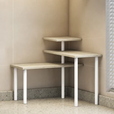 HOMCOM Étagère Cuisine 3 Niveaux Rotative Métal Bois Naturel