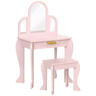 HOMCOM Toucador para Crianças com Espelho e Banco Toucador de Maquilhagem para Crianças de 3 a 6 Anos 52x32x85 cm Rosa