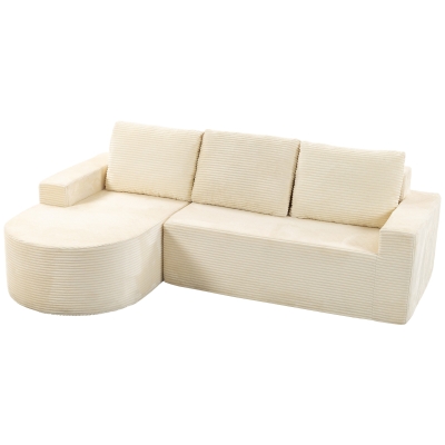 HOMCOM Ecksofa mit Recamiere, rahmenlos Cordbezug Taschenfedern, L-Form Couch dicke Kissen Beige