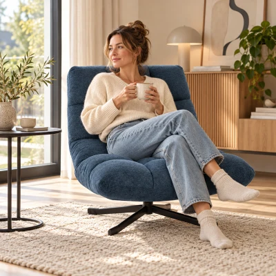 HOMCOM Draaibare Accentstoel, moderne loungefauteuil zonder armleuningen met stalen poten, donkerblauw