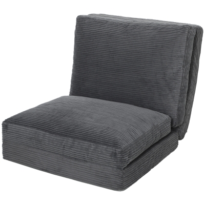 HOMCOM Scaun-pat pliant 76 cm, canapea de podea din catifea corduroy, umplutură groasă, husă detaşabilă şi lavabilă, gri