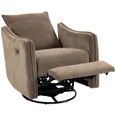 HOMCOM Poltrona Relax Elétrica Reclinável 155° com Apoia-pés, Giratória 270°, Assento Amplo, Balanço, Chenille, Caqui