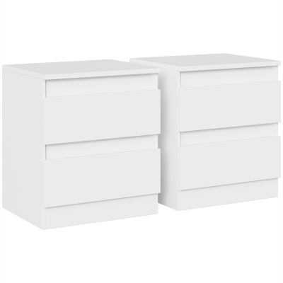 HOMCOM Set de 2 Noptiere, Noptiere cu 2 Sertare, Stil Modern, pentru Dormitor, Living, 40 x 34 x 46,5 cm, Alb