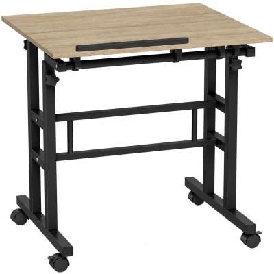 HOMCOM Bureau Réglable 70x60cm Métal Marron à Roulettes Inclinable