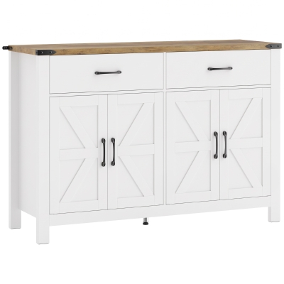 HOMCOM Buffet Aufbewahrungsschrank im Landhausstil, 2 Schubladen und 2 Schränke mit verstellbaren Einlegeböden, 120 x 39,3 x 82,5 cm, weiß