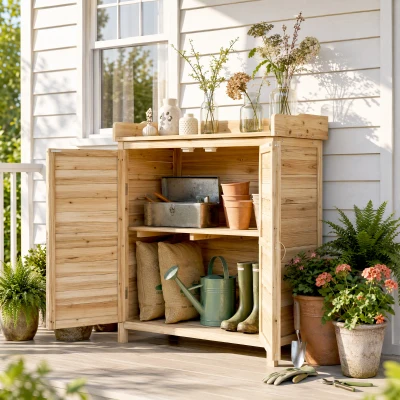 Outsunny Armoire Jardin Bois Sapin Double Porte - 83x40x92cm