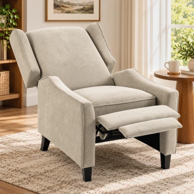 HOMCOM Sillón Relax Reclinable Manual 155° con Reposapiés, Asiento Grueso, Tejido Efecto Lino, Marrón Claro