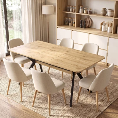 HOMCOM Mesa de Jantar Extensível 4-6 Pessoas, Mesa de Cozinha em Madeira 130-170x80x76 cm, Carvalho e Preto