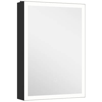 HOMCOM Armario de Baño LED con Función Antivaho Mueble de Baño de Pared Espejo Estantes 50x70 cm Negro