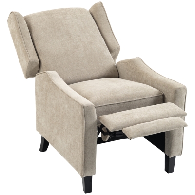 HOMCOM Sillón Relax Reclinable Manual 155° con Reposapiés, Asiento Grueso, Tejido Efecto Lino, Marrón Claro
