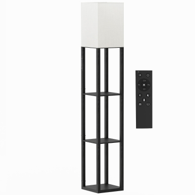 HOMCOM Lampă de podea cu rafturi, lampă modernă dimmabilă cu abajur textil, temperatură de culoare reglabilă, negru