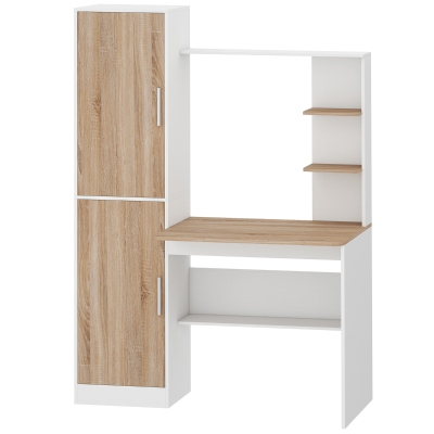 HOMCOM Birou pentru calculator cu 2 dulapuri și rafturi deschise, stil nordic, 122 x 52 x 168,4 cm, Alb și natural