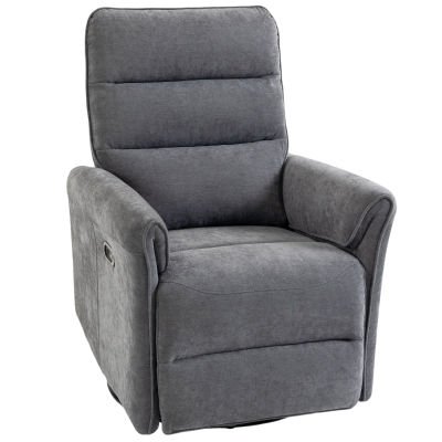 HOMCOM Poltrona Relax Elétrica Reclinável 155° com Apoia-pés, Estofada, Giratória 270°, Balanço, Chenille, Cinza