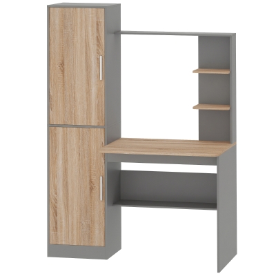 HOMCOM Birou pentru calculator cu 2 dulapuri și rafturi deschise, stil nordic, 122 x 52 x 168,4 cm, Gri închis și natural