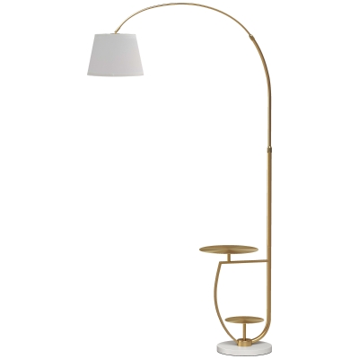HOMCOM Lampadar de podea modern cu arc pentru living, 2 rafturi, înălțime reglabilă de 148 la 177 cm, auriu și bej
