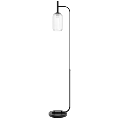 HOMCOM Lampadar de podea living lampă de podea cu abajur din sticlă texturată întrerupător la picior 29 x 25 x 152 cm metal negru