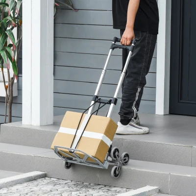 DURHAND Opvouwbare Steekwagen met 6 Wielen, inclusief Bevestigingsband, automatische Opvouwfunctie, Zilver + Zwart
