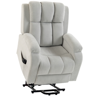 HOMCOM Sillón Elevador Eléctrico Gravedad Cero, Calefacción y Masaje de 8 Puntos, 2 Motores, Terciopelo, Gris Claro
