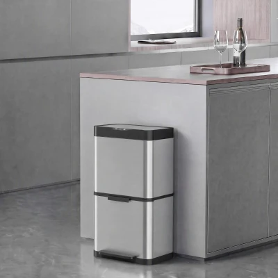 HOMCOM Poubelle Inox 40L 3 Compartiments Cuisine Argenté