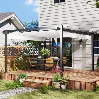 Outsunny Gazebo Pergola 4x4 m con Tetto Retrattile Bianco