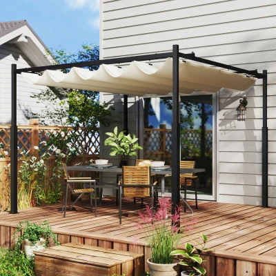 Outsunny Gazebo Pergola 4x4 m con Tetto Retrattile Bianco Crema