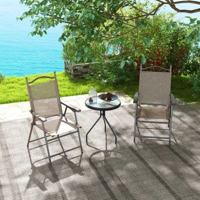 Outsunny Set 2 Sedie Pieghevoli da Giardino con Braccioli Marrone