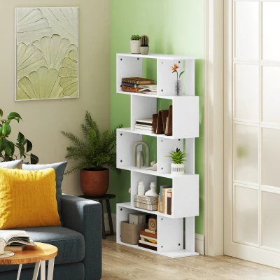 HOMCOM Libreria Asimmetrica a S a 5 Livelli in Truciolato Bianco