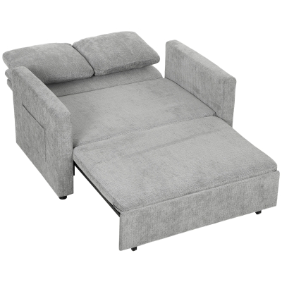 HOMCOM Canapea extensibilă 2 locuri 3-în-1, canapea-lit clic-clac 122 cm chenille, spătar reglabil, buzunare laterale, gri