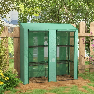 Outsunny Serre Jardin PE Vert 6 Étagères 2 Portes 143x46x151cm