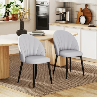 HOMCOM Set 2 Sedie Pelle PU Schienale a Conchiglia Grigio Chiaro