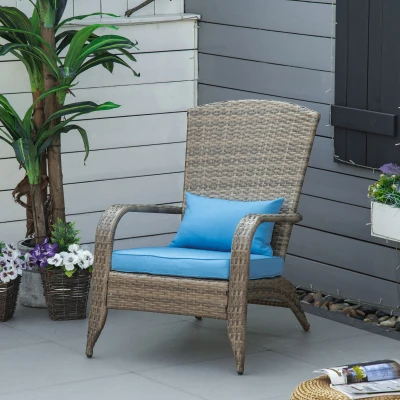 Outsunny Sedia da Giardino Adironrack in Rattan Marrone e Blu