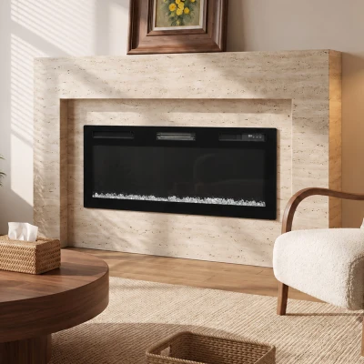 HOMCOM Lareira Elétrica Ultrafina 900/1800 W Encastrável/Mural/De Pé, 12 Cores de Chama 3D, Comando à Distância, até 35 m², Preta